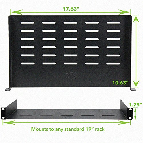 NavePoint Universal Rack Tray Vented Shelves 1U Black 10.5 Inches (270mm deep) No Lip - size: 11" Deep