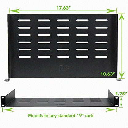 NavePoint Universal Rack Tray Vented Shelves 1U Black 10.5 Inches (270mm deep) No Lip - size: 11" Deep