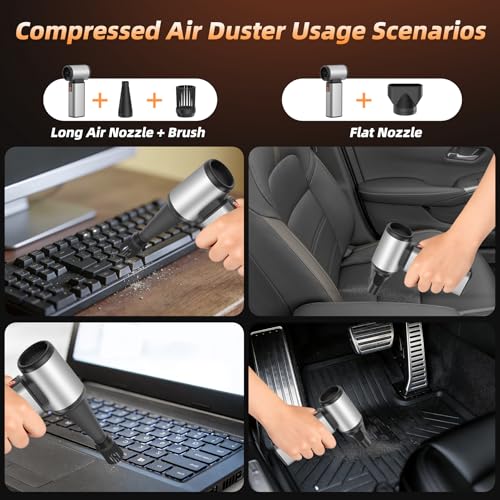 Compressed Air Duster - 130000 RPM Powerful Electric Air Duster, Multi-Gear Adjustable Canned Air, Fast Charging Duster for Computer, Keyboard, Home, Outdoor Duster