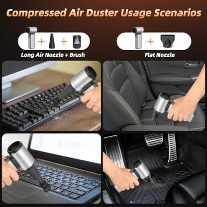 Compressed Air Duster - 130000 RPM Powerful Electric Air Duster, Multi-Gear Adjustable Canned Air, Fast Charging Duster for Computer, Keyboard, Home, Outdoor Duster