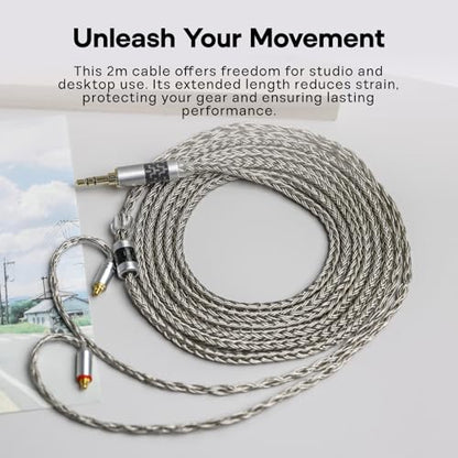 Tripowin Zonie 2M 16-Core SPC IEM Replacement Cable with 3.5mm Jack | PVC Jacket, Tangle-Free Braid, Ergonomic Earhooks for Audiophiles, HiFi Extension Cord for Wired Earbuds (2Pin) - style: 2Pin