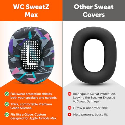 WC SweatZ Max - Patented Silicone Sweat Covers for AirPods Max 1 | Made by Wicked Cushions | (Does Not Fit AirPods Max 2). Sweatproof, Full Earpad Protection | 90's Black - color: 90's Black