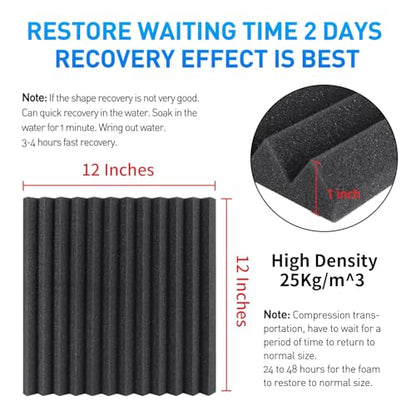 Focusound 120 Pack Acoustic Foam Panels 1" x 12" x 12" Sound Proof Foam Panels Soundproofing Noise Cancelling Wedge Panels for Home Office Recoding Studio with 600 PCS Double-Side Adhesive - size: 120 Pack