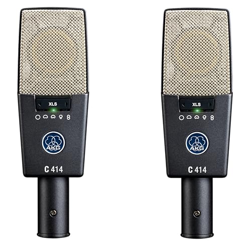AKG Pro Audio C414XLS Pair Studio Grade Professional Large Diaphragm, Dual Capsule, Multi-Pattern, Vocal & Instrument Condenser Microphone with Aluminum Carrying Case. XLR Connector. Gray with Gold. - style: C414 XLS MATCHED PAIR