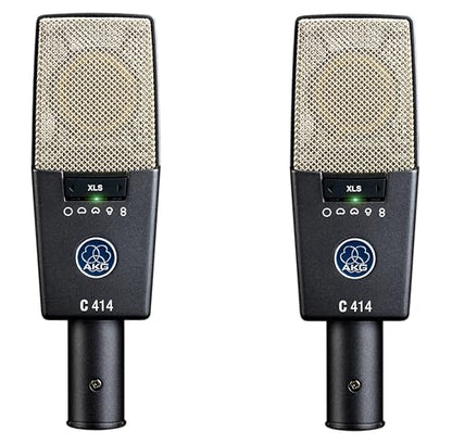 AKG Pro Audio C414XLS Pair Studio Grade Professional Large Diaphragm, Dual Capsule, Multi-Pattern, Vocal & Instrument Condenser Microphone with Aluminum Carrying Case. XLR Connector. Gray with Gold. - style: C414 XLS MATCHED PAIR