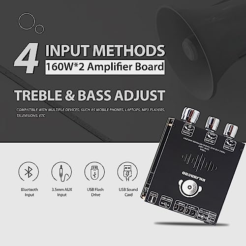 160W+160W Amplifier Board with Treble and Bass Control, DC 12-36V, BT and AUX Inputs, 2.0 Channel Stereo AMP Board for DIY Wireless Speakers(T160HS (Back) - color: T160HS (BACK)