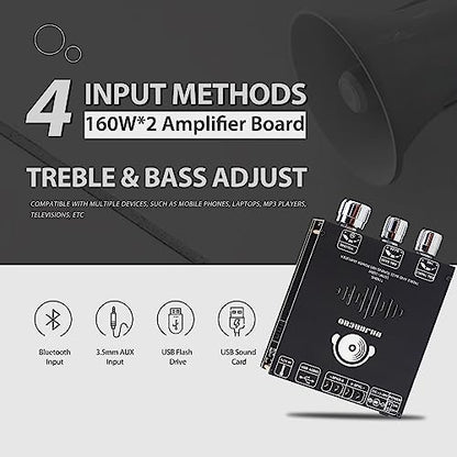 160W+160W Amplifier Board with Treble and Bass Control, DC 12-36V, BT and AUX Inputs, 2.0 Channel Stereo AMP Board for DIY Wireless Speakers(T160HS (Back) - color: T160HS (BACK)
