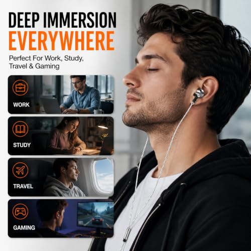 Sephia SP3060 Earbuds Wired in-Ear Headphones | HD Bass Driven Audio, Lightweight Aluminum, S/M/L Ear Bud Tips, Earphone Case, 3.5mm, Tangle-Free Cord, No Mic