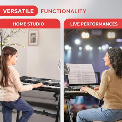 Heavy Duty Folding Keyboard Stand - Sturdy Reinforced Z Design W/ Adjustable Width & Height, Foam Padded Arms, Digital Piano Stand, Fits 54-88 Key Electric Pianos, For Travel & Storage - Pyle PKST38 - style: Foldable keyboard Stand