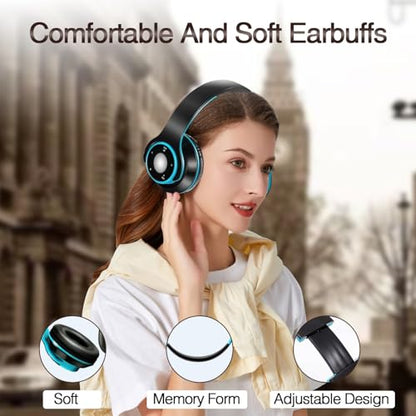 Bluetooth Headphones Over Ear, Wireless Headphones with 5 EQ Modes, 20 Hours Playtime Foldable HiFi Stereo Headset with Microphone, FM/TF for Cellphone/PC/Work/Travel/Kids/Adults/Gift (Blue) - color: Blue