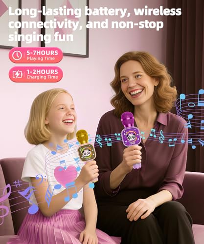 Kids Karaoke Microphone Mini, Bluetooth Voice Changer Toy Ages 3-12, Pink | LED Party Lights, Rechargeable Portable, Long Playtime, Duets, BT 5.3, Christmas Birthday Gifts for Toddler Boys & Girls - color: pink - 1