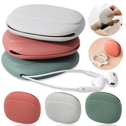 Silicone Earphone Storage Bag Data Cable Charger Storage Box, Wired Headphone Organizer(Grey) - color: Grey