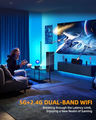 Mini Projector with WiFi and Bluetooth, Outdoor Portable Mini Projector for iPhone Supports 1080P with Built-in Speaker, Movie Projector for Home Theater Compatible with iOS/Android/PC/TV Stick/HDMI