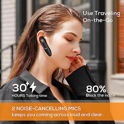Single Ear Headsets Wireless Bluetooth, 30H Talking Time, Noise Canceling Mic Hands-Free Calls, Hands Free Wireless Bluetooth Earpiece, Call Reminder Function, for Driving/Business/Conference Phone