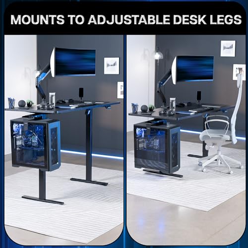 VIVO Adjustable Clamp-on Desk Leg Large PC Mount, Under Desk CPU Storage, Computer Case Holder with Tool-Free Installation, Black, Mount-PCLC1 - size: Large