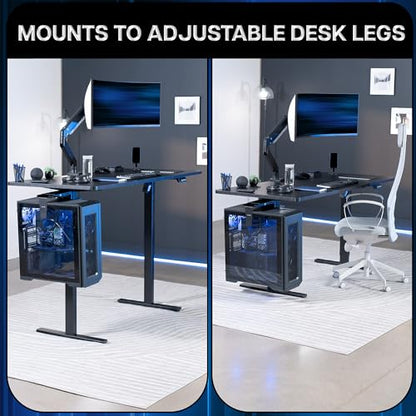 VIVO Adjustable Clamp-on Desk Leg Large PC Mount, Under Desk CPU Storage, Computer Case Holder with Tool-Free Installation, Black, Mount-PCLC1 - size: Large