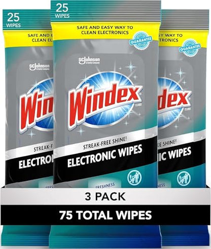 Windex Electronics Screen Wipes for Computers, Phones, Televisions and More, 25 Count - Pack of 3 (75 Total Wipes) - size: 25 Count (Pack of 3)