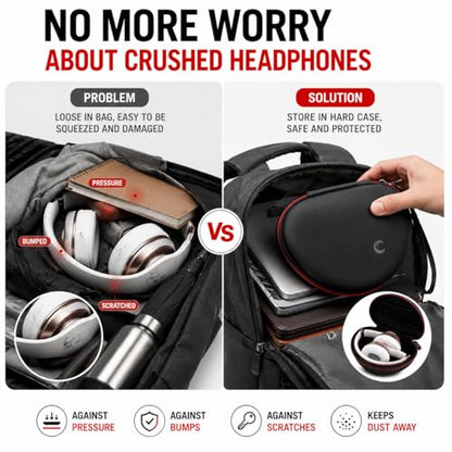 COMECASE Case for Beats Solo 4/Studio Pro Headphones with Mesh Pocket | Water-Resistant Hard Shell, Mesh Pocket for Cables, Travel Storage, Fits Solo 2/3, Solo Pro and Studio3, Black+Red Zipper - color: Black