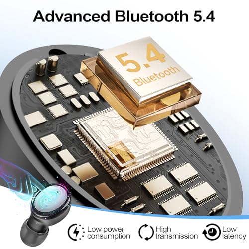kurdene Wireless Earbuds Bluetooth 5.4, Lightweight in-Ear Headphones with Deep Bass,40 Hours Playtime Headset, Built-in Mics for Clear Calls, Sports Workout Ear Buds Black - color: Black