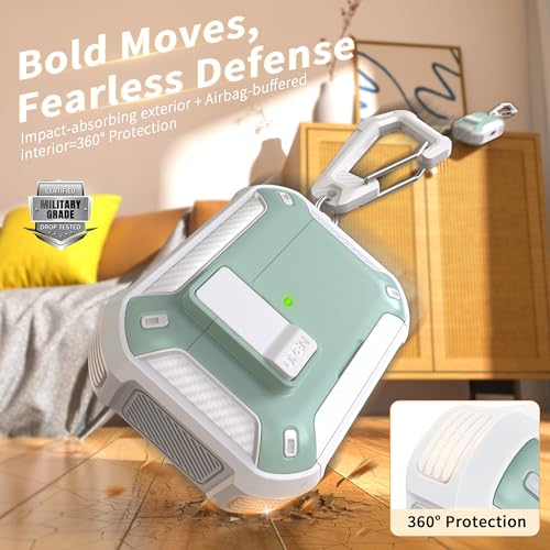 RFUNGUANGO AirPods Pro 2 Case with Lock Phone Stand Magsafe, Mint Green - color: FL-Mint Green, size: AirPods Pro 2 Case