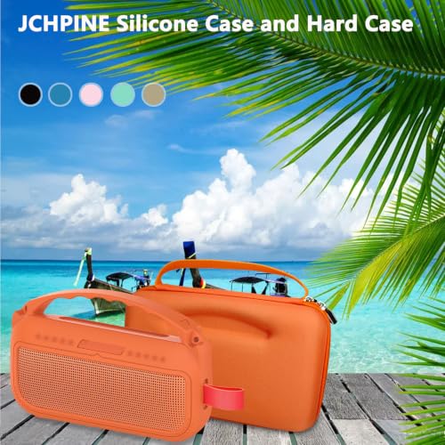JCHPINE Silicone Cover and Carrying Case for Bose SoundLink Flex Speaker | Protective Cases with Handle and Shoulder Strap, Soft Silicone Cover and Hard Travel Case (Orange) - color: Orange Case