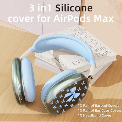 Cute Kawaii Bowa Clear Case for Airpods Max Headphones Lovely Girl Pattern Soft TPU Ear Cups Cover Anti-Scratch Silicone Ear Pad Protective Case Blue Headband Cover for Apple Airpods Max - color: Blue bow A