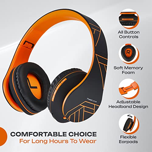 PowerLocus Bluetooth Over-Ear Headphones, Wireless Stereo Foldable Headphones Wireless and Wired Headsets with Built-in Mic, Micro SD/TF, FM for iPhone/Samsung/iPad/PC (Black/Orange) - color: Black/Orange