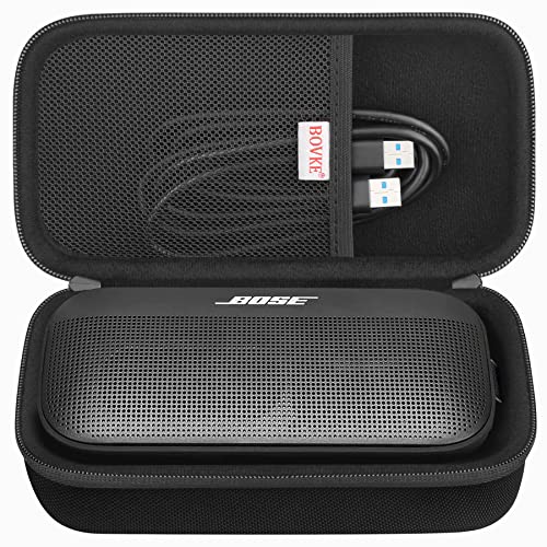 BOVKE Hard Travel Speaker Case for Bose New SoundLink Flex Speaker (2nd Gen) / Bose SoundLink Flex Bluetooth Portable Speaker, Extra Mesh Pocket for Bose Speaker Charger, Charging Cables, Black - color: Black