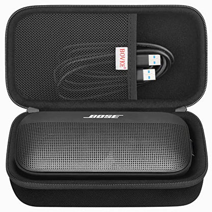 BOVKE Hard Travel Speaker Case for Bose New SoundLink Flex Speaker (2nd Gen) / Bose SoundLink Flex Bluetooth Portable Speaker, Extra Mesh Pocket for Bose Speaker Charger, Charging Cables, Black - color: Black
