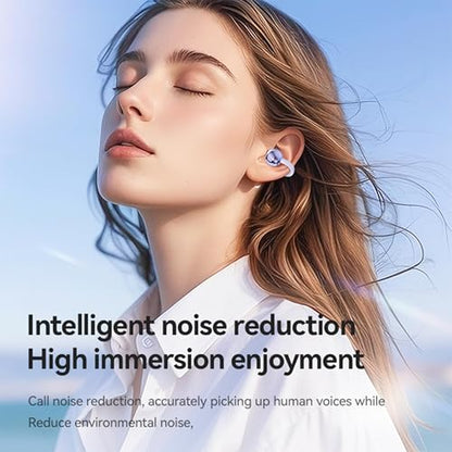 Open Ear Clip Headphones Wireless Earbuds Bluetooth 5.4 Sports Earphones Wireless Charging Case & LED Power Display Waterproof Fitness Headphones for Running (Yellow) - color: Yellow