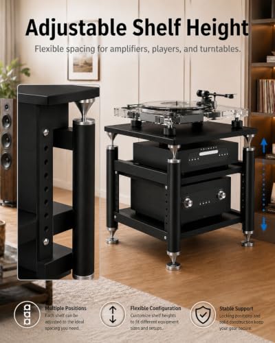 3-tier HiFi Audio Rack, Heavy Duty AV Stand with Adjustable Shelves