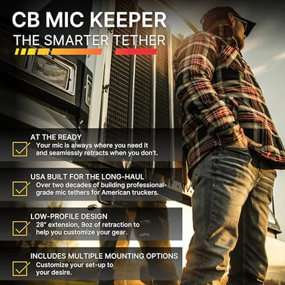Gear Keeper CB Mic Keeper - Retractable Mic Holder for CB Radio (RT2-4712) | USA made CB mic holder retractable, snap clip mount, lanyard & mounting hardware included, 29" reach, 9oz retraction - color: Chrome, style: Standard