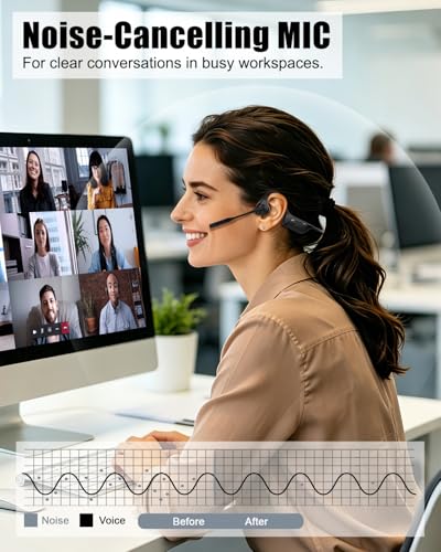 Open Ear Headphones with Mic, Bluetooth 5.1 Headset, aptX Low Latency | Air Conduction Headphone with Mute Button, Lightweight, USB A&C Dongle, Wireless Headset for Online Meeting/Call Center