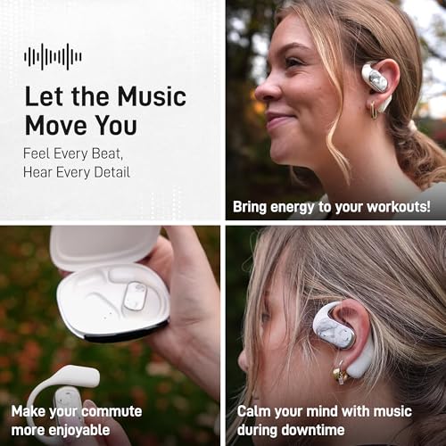 Groovz Open-Ear True Wireless Headphones with Smart Battery Display - Designed and Engineered in the USA - IPX5-Rated Bluetooth Open Ear Earbuds Compatible with Apple & Android - Classic Blue