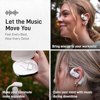 Groovz Open-Ear True Wireless Headphones with Smart Battery Display - Designed and Engineered in the USA - IPX5-Rated Bluetooth Open Ear Earbuds Compatible with Apple & Android - Classic Blue