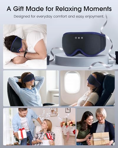 MUSICOZY Sleep Mask Bluetooth Headphones Eye Masks for Sleeping Headphone | 3D Wireless EyeMasks for Side Sleepers, 14-Hour Playtime, Ultra-Soft Breathable, Ultra-Thin Stereo Speakers for Women Men - color: Ocean Blue