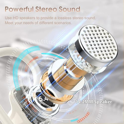 Wireless Earbuds, Bluetooth 5.4 Headphones Sport, Over Ear Buds with ENC Noise Canceling Mic, Deep Bass Stereo Ear Buds with Hook, 50H Playback, LED Display, IP7 Earphones for Workout Running, White | 50H Playback, IP7 Waterproof Earphones for Workout Run