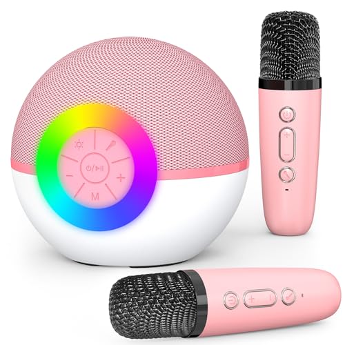 Mgaolo Mini Karaoke Machine for Kids Adults,Portable Bluetooth Speaker with 2 Wireless Microphones,Gift Toys with MP3 Player for Boys Girls 3-12 Year Old Birthday Family Home Party Present (Pink) - color: Pink 2mic