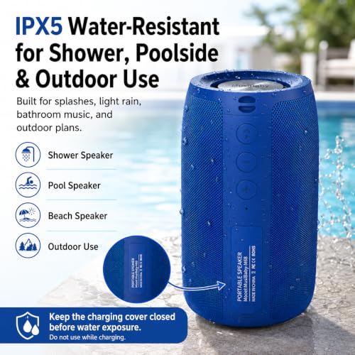 Musibaby M68 Portable Wireless Speaker, 24H Playtime, Blue | Portable, small and compact with USB playback, AUX input, FM radio, TF card playback, up to 24H and dual pairing. - color: Blue