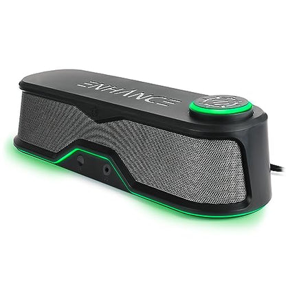 ENHANCE SB1 High Excursion Computer Soundbar - USB Powered Computer Speaker, Under Monitor Speaker with 10W Peak, LED Volume Control Knob, Headset Pass Through, Gaming Soundbar for PC - color: Green