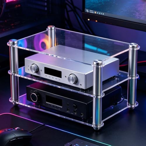 Mini Audio Component Rack, 2 Tier Audio Tower Small Desktop Rack, AV Media Stand Display Stand Clear Shelf for Tabletop Organizer, DVD Players, Office(Transparent) - color: Transparent
