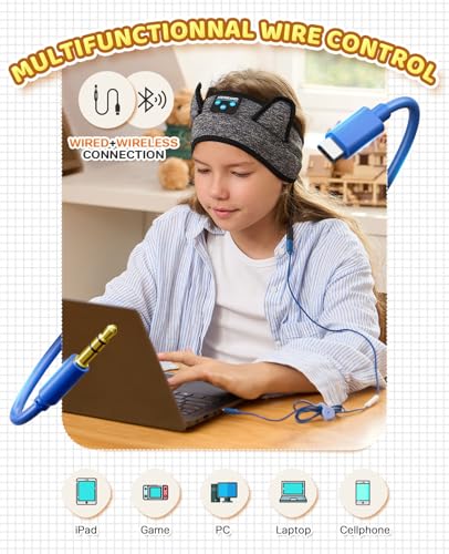 Kids Headphones, Bluetooth Headphones Adjustable Headband for Kids, Wireless and Wired Playback 3.5 MM Jack for School, Kids Headset for Girls Boys, Kindle Tablet Cellphones Airplane Travel Sleep - color: DarkGrey