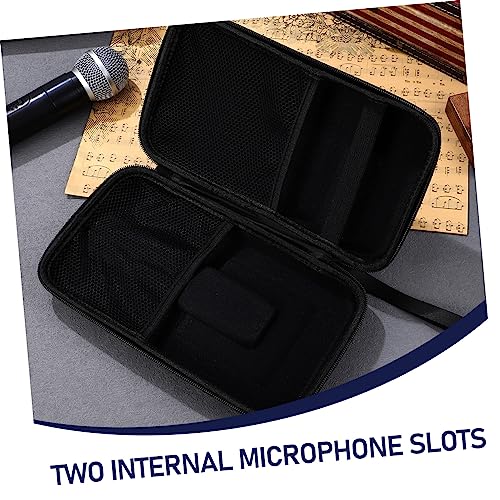 Toddmomy Portable Hard Shell Microphone Storage Case with Two Internal Slots Padded Dividers and Receiver Compartment Protective Mic Carrying Bag for Travel and Accessories Organization
