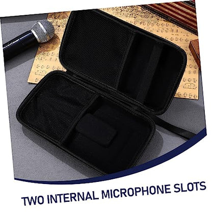 Toddmomy Portable Hard Shell Microphone Storage Case with Two Internal Slots Padded Dividers and Receiver Compartment Protective Mic Carrying Bag for Travel and Accessories Organization