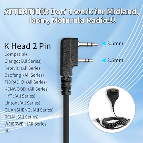 SMKT-1 Shoulder Microphone 5-Pack Wired Speaker Mic Compatible for Baofeng and Kenwood BTECH Retevis Samcom Radios - color: SMKT-1