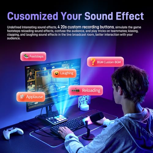 MAONO G1 Neo Gaming Audio Mixer Audio Interface with XLR Input & 48V | RGB, Bluetooth, 4 custom soundpads, live streaming, podcasting, voice effects, PS5, TikTok live, PC streams, gamers, creators