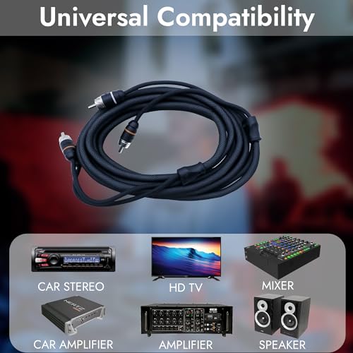 Premium Series 12ft. 2-Channel Car Audio RCA Cable – Double Shielded, Oxygen Free Copper, Noise Reducing Audio Cable for Amplifiers, Subwoofers, Speakers, and Processors – PRM12 - size: 12' (ft), style: 2-Channel