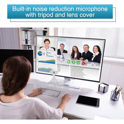 1080P Webcam with Mic Privacy Cover Tripod Stand 110 FOV PC | 1080P webcam with built-in microphone, privacy cover, tripod stand, 110 degree wide angle, USB plug and play for PC laptop - color: White