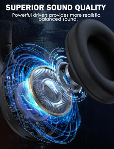 Bluetooth Headphone with Cool RGB Light, Foldable Lightweight Wireless Over Ear Headphone, 90° Rotatable Earcups, HiFi Stereo with Deep Bass Audio for Travel, iPad Cellphone Laptop PC