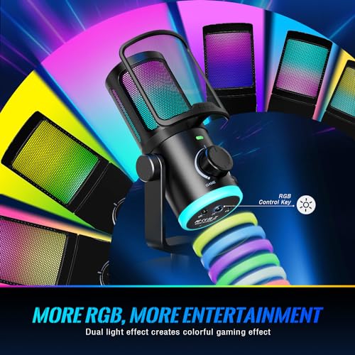 FIFINE Gaming USB Microphone with Studio Monitor Headphones Set, USB Streaming Mic with RGB, Noise Cancellation for PS4/PS5, Podcast Streaming Headset Kit with 3.5mm or 6.35mm Jack on PC/Mixer(AM6+H8)